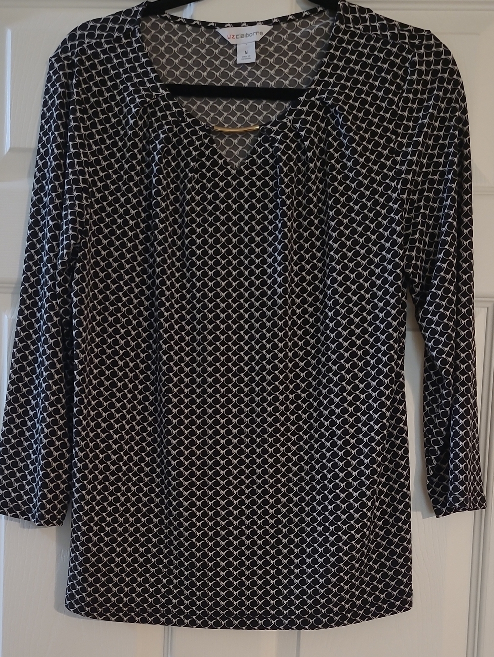Liz Claiborne Black and White Geometric Long Sleeve Dress